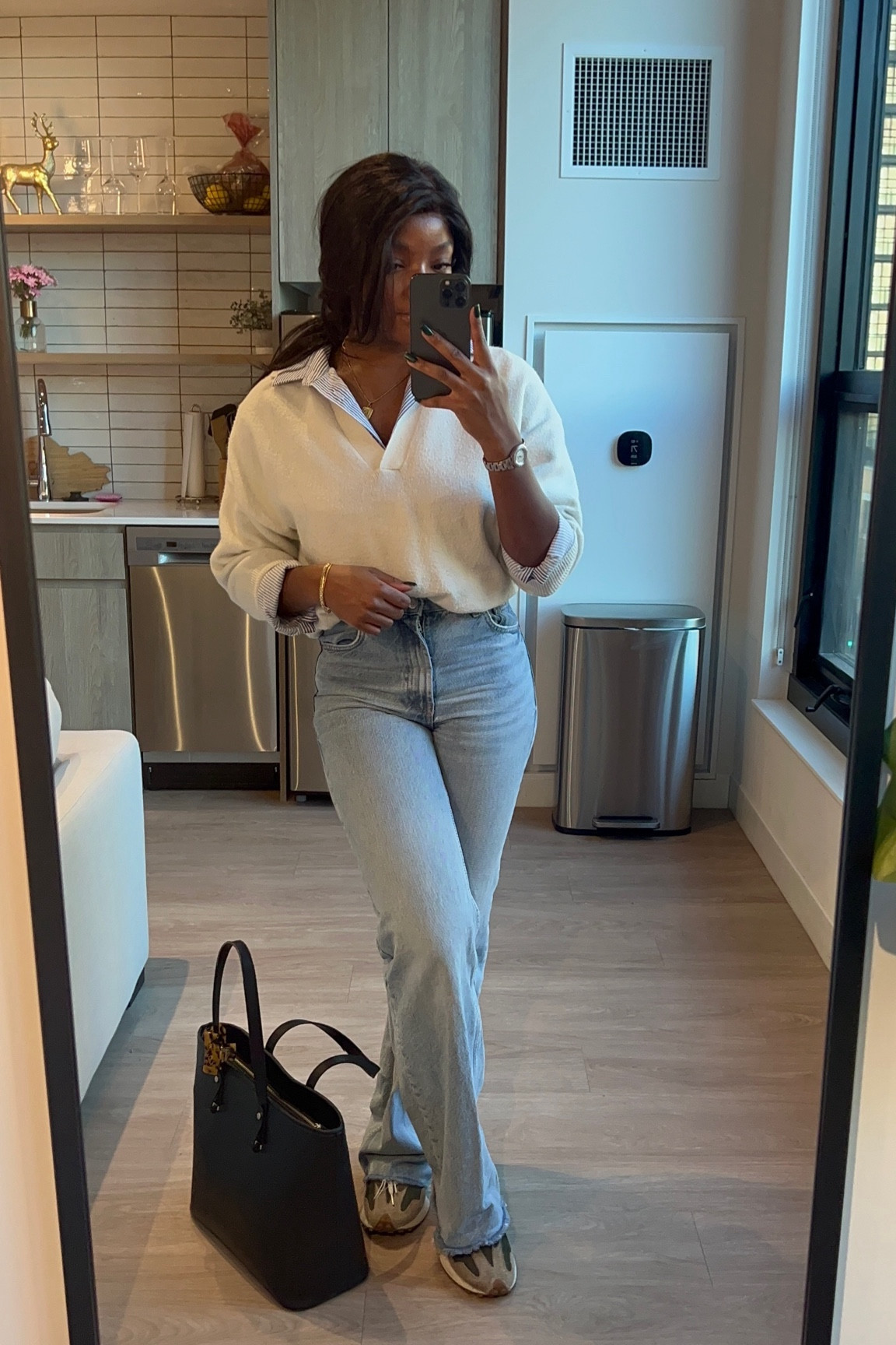 Striped button down ootd

- (Zara Jeans: https://c8.is/3MNl2jL)

#LTKworkwear #LTKstyletip #LTKSeasonal