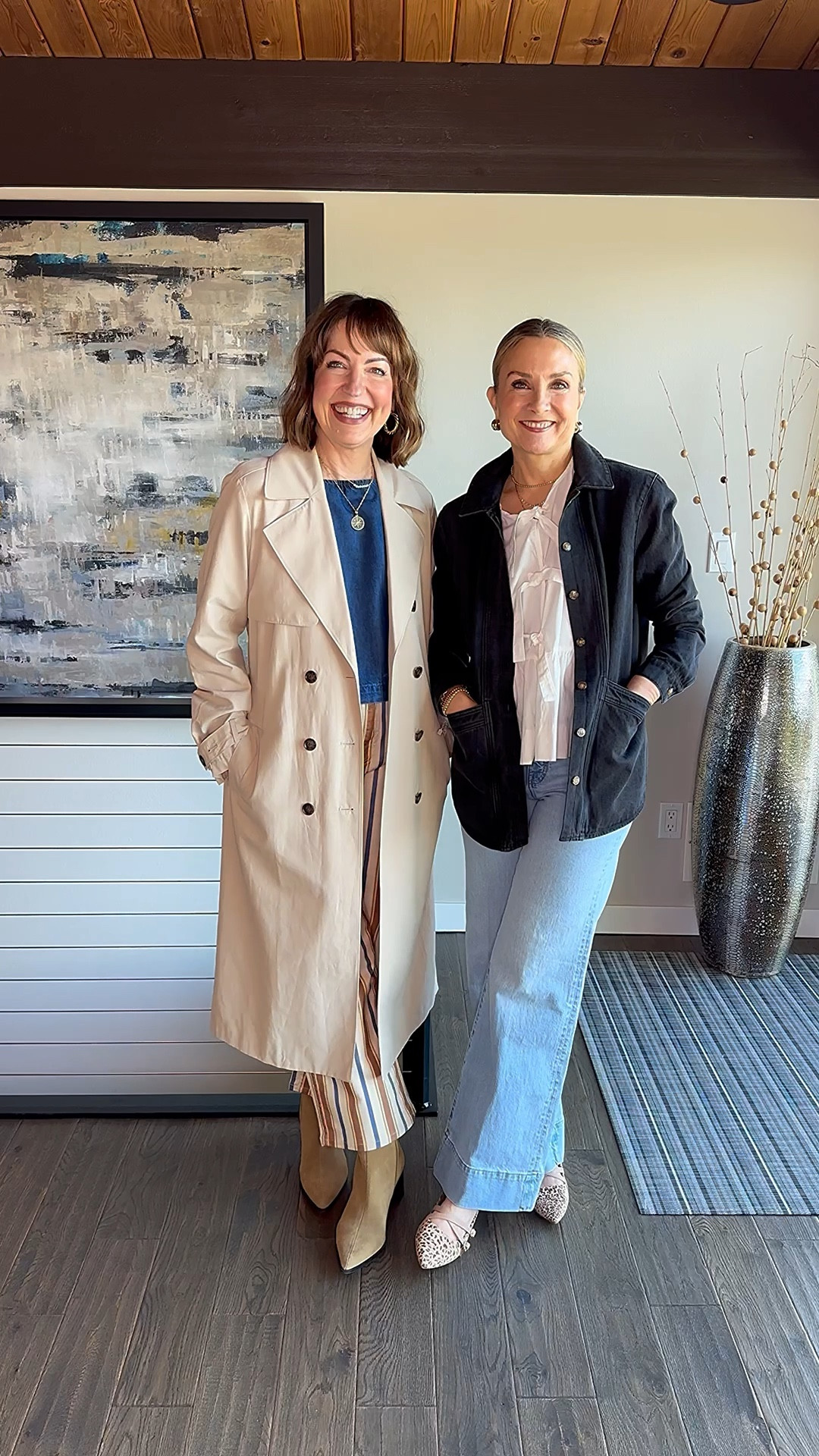 Comment SHOP for outfit links!🛍️
When you’re styling your spring transition outfits, don’t overlook your shoes and your jacket! These outfit elements are crucial in amping up your spring style! 
My light brown boots are so comfortable, and my on trend trench is less that $80.00! Julie’s denim jacket is a cool longer length, and her leopard flats add a fun pop of pattern! 🐆
How to Shop: 🛍️🛍️
-Comment SHOP for outfit links sent to your DM’s!
-Click the link in our bio to shop!
-Links will be in our stories!

The Drop trench coat, Amazon trench, Sezane jeans, striped jeans, JCrew jeans, Amazon blouse, Will jacket, denim jacket, Spring outfit, Gap denim shell

#LTKShoeCrush #LTKStyleTip #LTKOver40