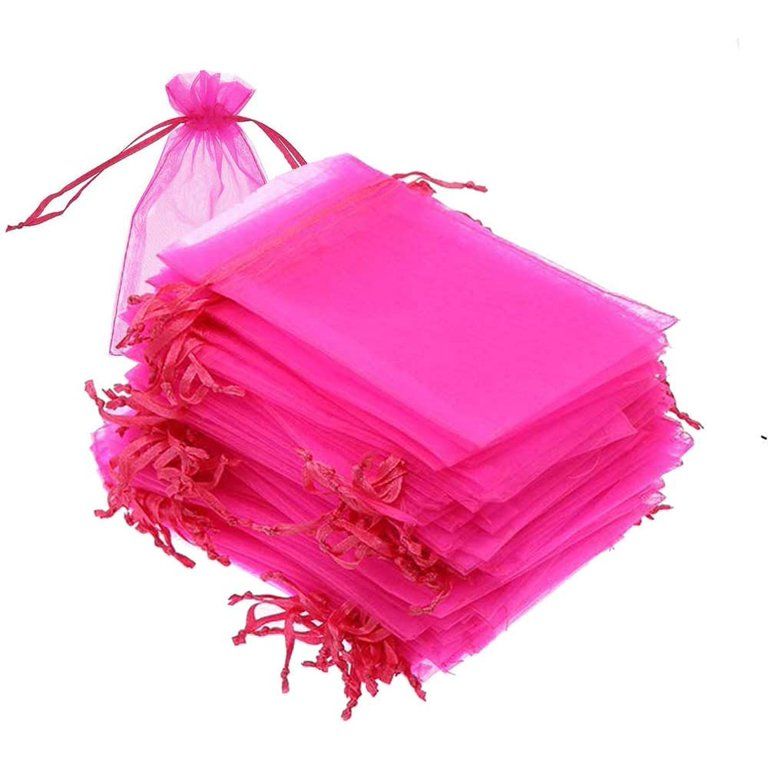 100PCS 5x7 inches Drawstring Organza Bags, Gift Favor Bags, Hot Pink Jewelry Pouches, for Wedding... | Walmart (US)