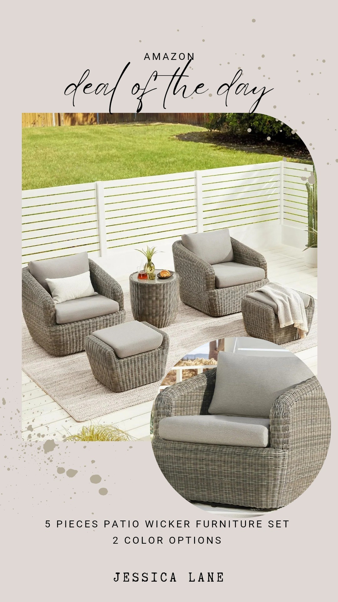Available in two color options, this five-piece wicker furniture set is built for durable outdoor lounging. The modular design allows for versatile configurations to fit your specific patio or deck layout.#OutdoorLiving #PatioFurniture #BackyardGoals #WickerFurniture #AmazonDeals

#LTKSeasonal #LTKSpringSale #LTKHome