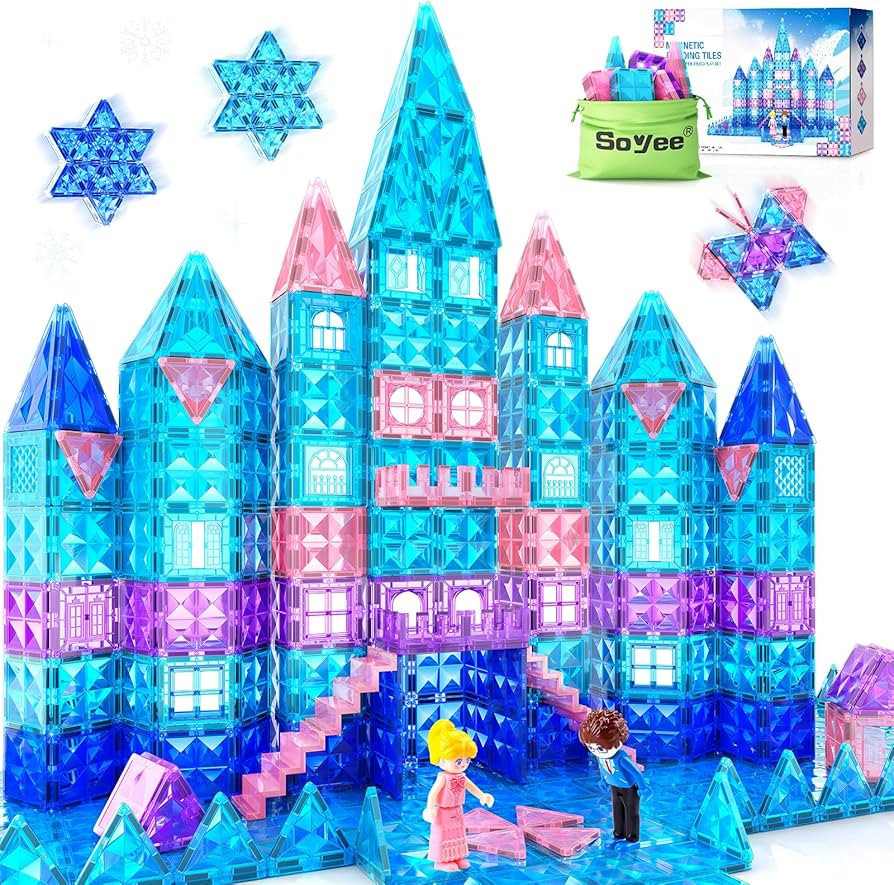 Frozen Toys for Girls Magnetic Tiles 102pcs with 2 Stairs 2 Dolls Princess Castle Building Toys G... | Amazon (US)