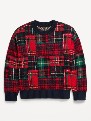 Oversized Plaid Crew-Neck Sweater for Boys | Old Navy (US)