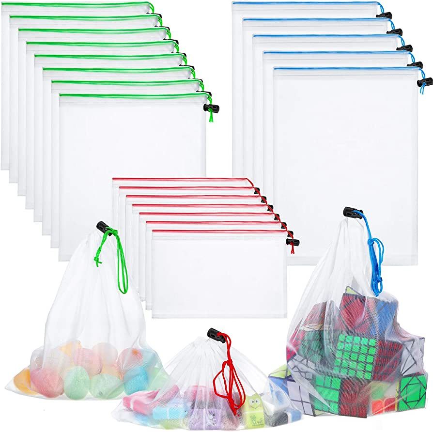 20 Pieces Mesh Zipper Pouch Toy Storage Organization Mesh Bags Washable Reusable Produce Bags 5 L... | Amazon (US)