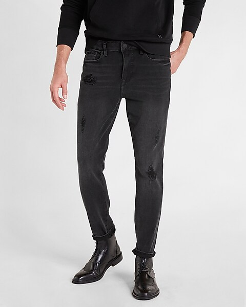 Skinny Ripped Black 4-way Hyper Stretch Jeans | Express