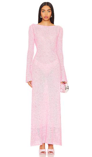 Una Maxi Dress in Fuchsia Pink Crochet Dress Long Sleeve Maxi Dress Long Sleeve Pink Dress Spring | Revolve Clothing (Global)