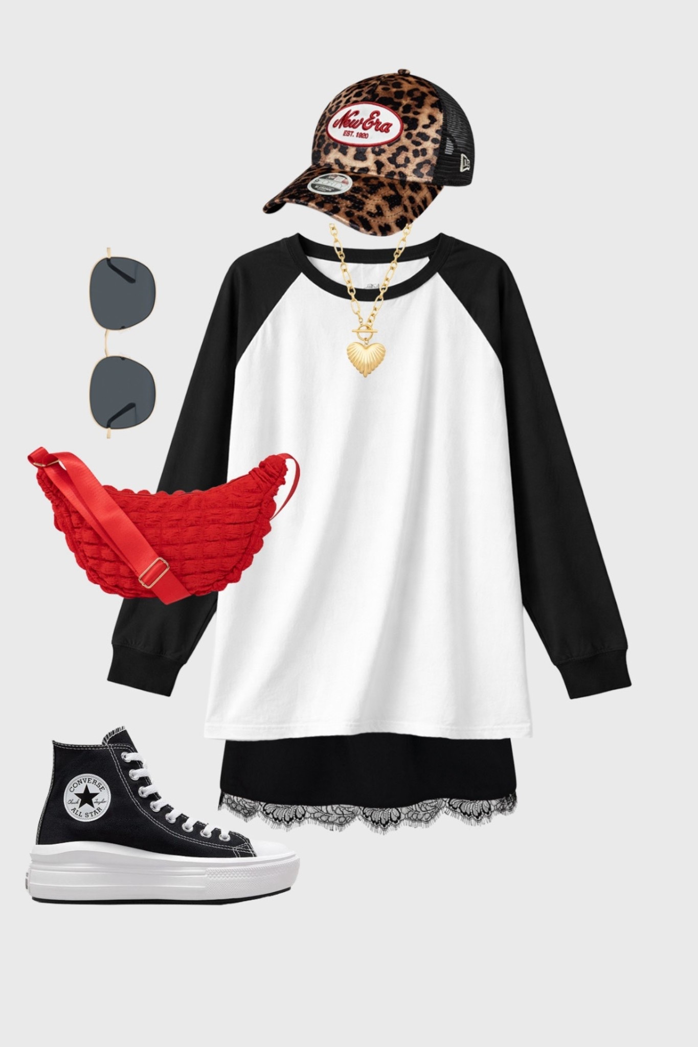 Festival outfit, trucker cap, raglan, baseball top, converse, red bag 

#LTKsummer #LTKuk