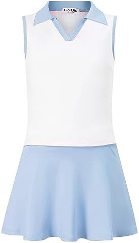 Kids Girls Tennis Golf Dress Outfit Sleeveless Dress with Pockets Athletic Skorts and Polo Tank T... | Amazon (US)