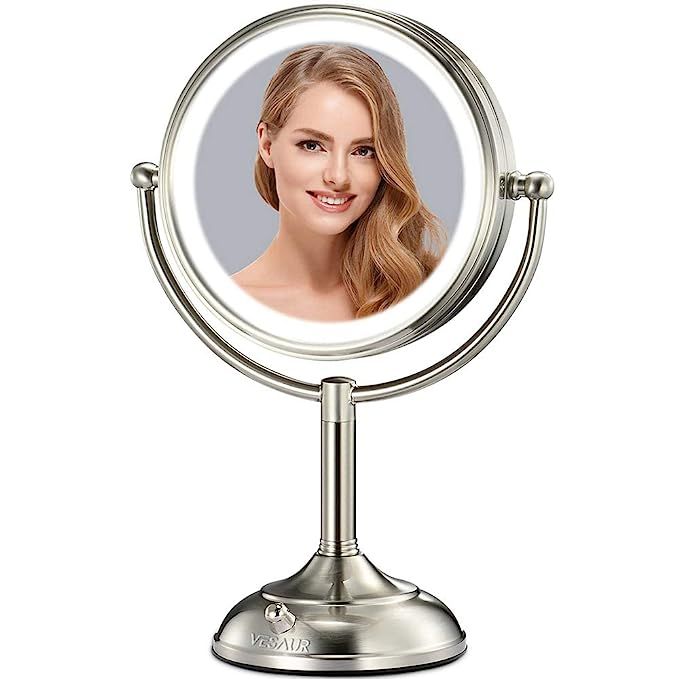 VESAUR 10" Large and 17" Tall Lighted Makeup Mirror, 1X/5X Magnifying Vanity Mirror with 3 Colors... | Amazon (US)