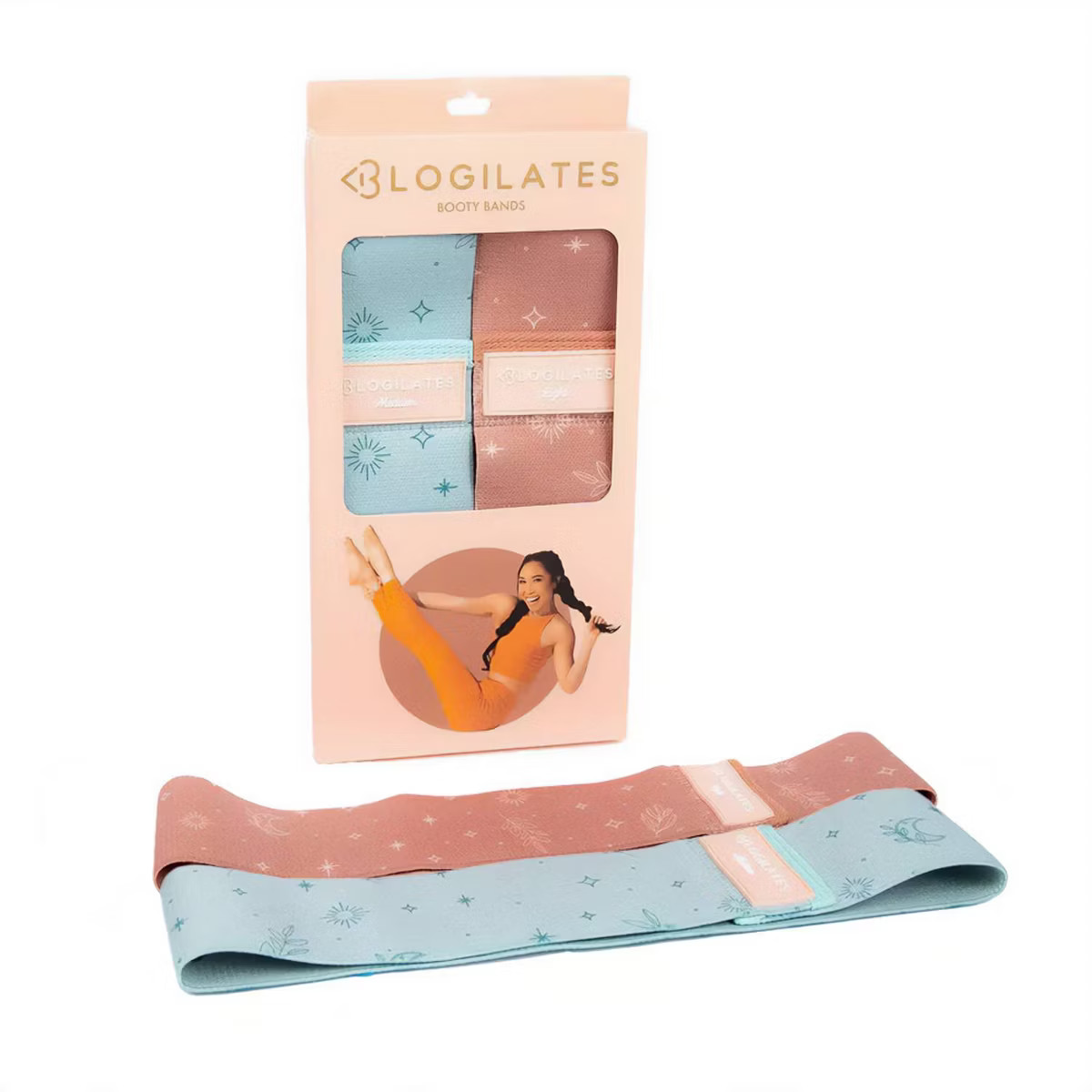 Blogilates Booty Resistance Bands 2pk - Peach Orange/Blue: Elastic Medium & Light Flat Bands | Target
