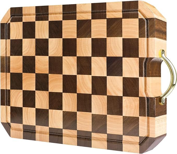 azamine End Grain Cutting Board, Large Walnut/Rubber Wood Cutting Board, with Non-Slip Feet, Juic... | Amazon (US)