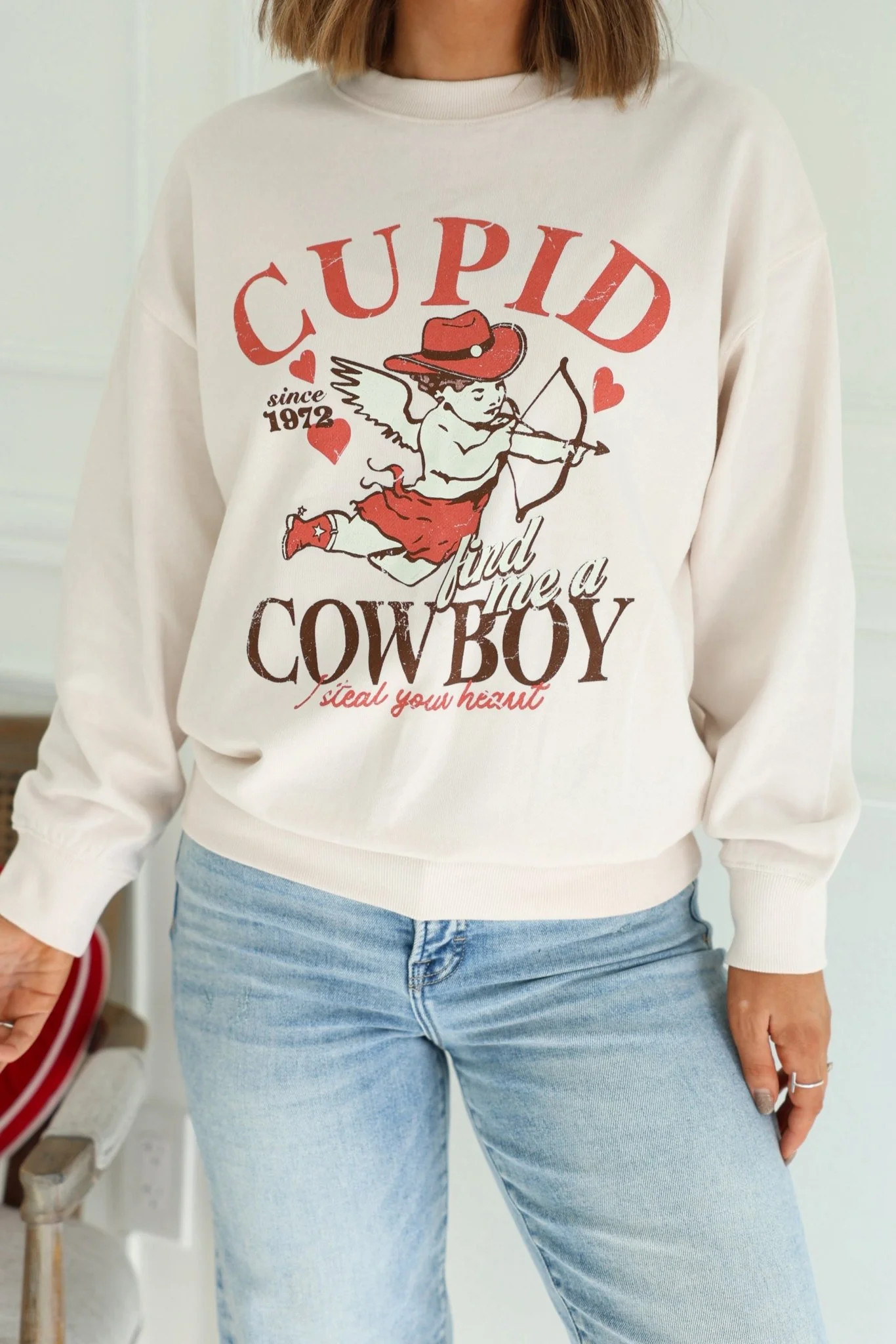 Light Beige Cupid Cowboy Graphic Sweatshirt | Magnolia Boutique