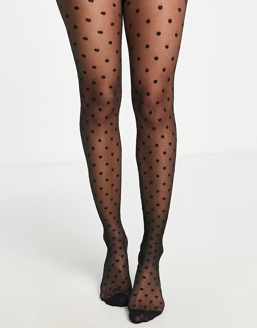 ASOS DESIGN medium polka dot tights in black | ASOS (Global)