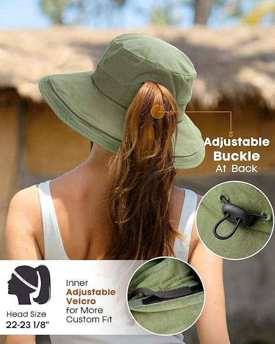 Sun Hats for Women Gardening Hat Wide Brim Ponytail Beach Sun Protection Breathable Cotton Summer... | Amazon (US)