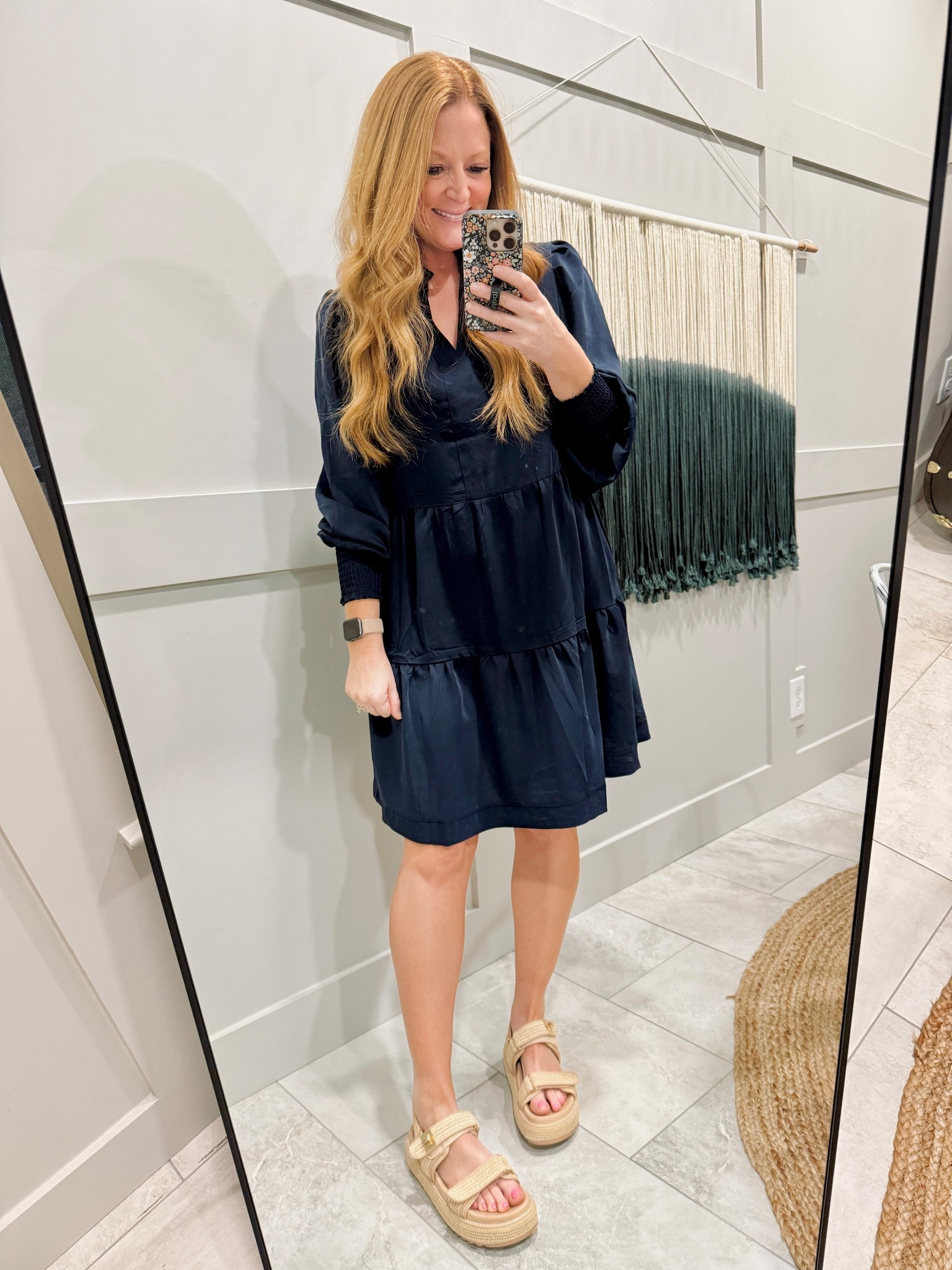 This is a really pretty dress that comes in about 20 color options. I have it in navy & brown. I love that it's tiered & had fun sleeves! The length is great also! Wearing my normal size M

#LTKOver40 #LTKWorkwear