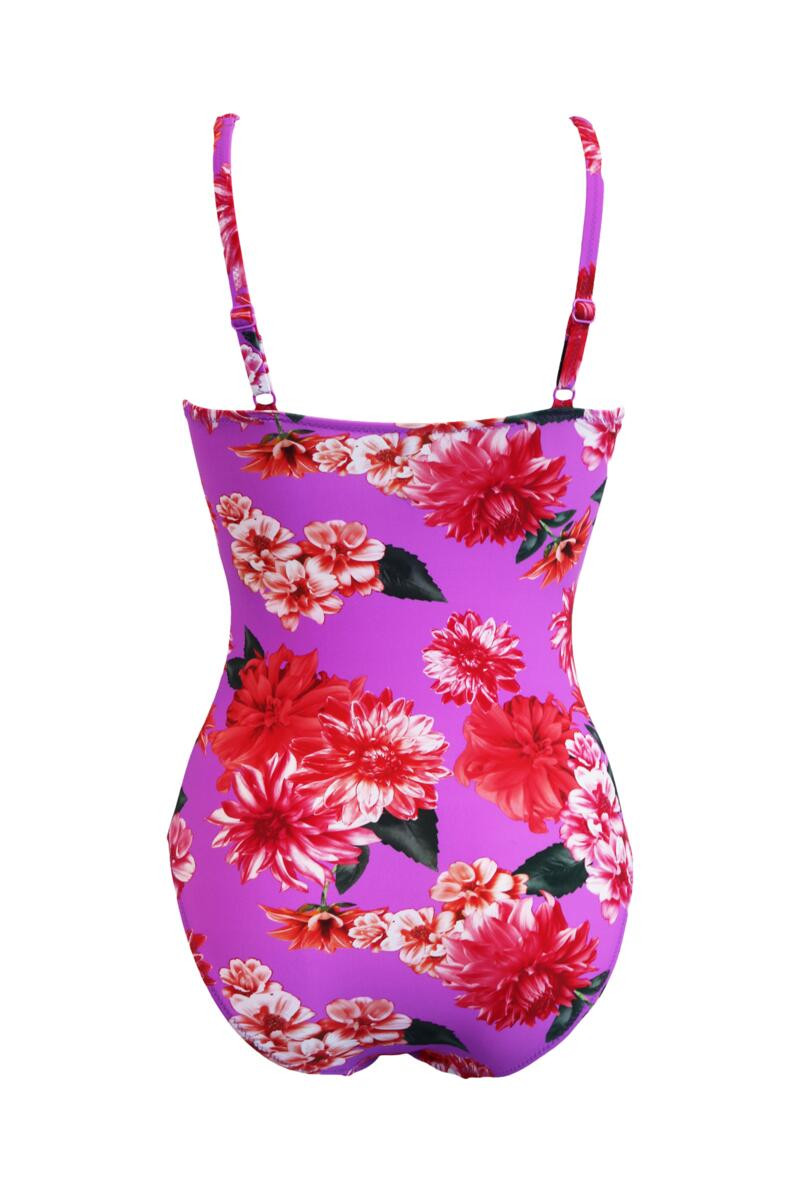 Getaway Frill Tummy Control Swimsuit - Ultraviolet Floral | Pour Moi