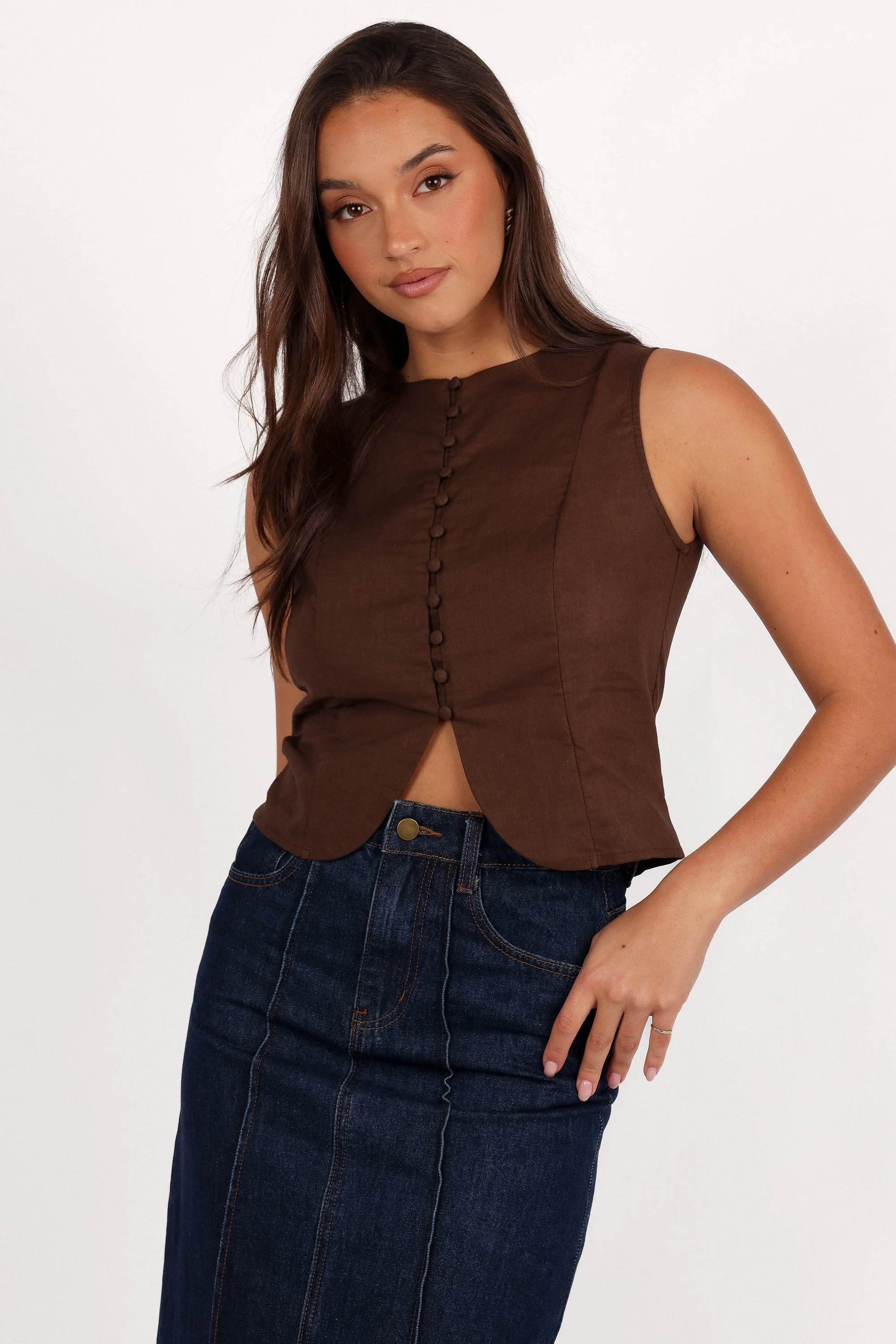 Daniella Linen Vest - Chocolate Brown | Petal & Pup (US)