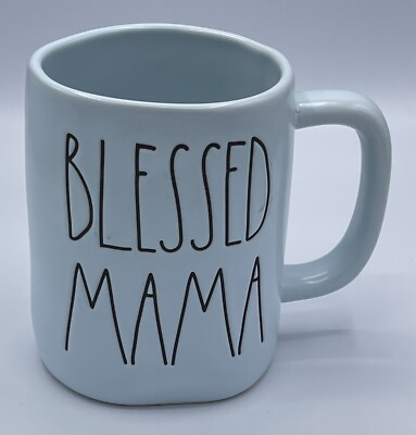 Rae Dunn Artisan Collection BLESSED MAMA Coffee Mug Cup Light Blue Black Letters | eBay US