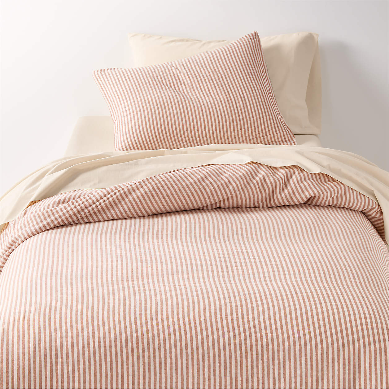 Supersoft Brulee Brown Striped Gauze Kids Twin Duvet + Reviews | Crate & Kids | Crate & Barrel