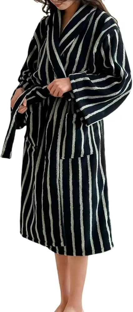 Couples Luxury 100% cotton Terry Cloth Robe，stripe Plush & Absorbent Shawl Collar Long Kimono R... | Amazon (US)