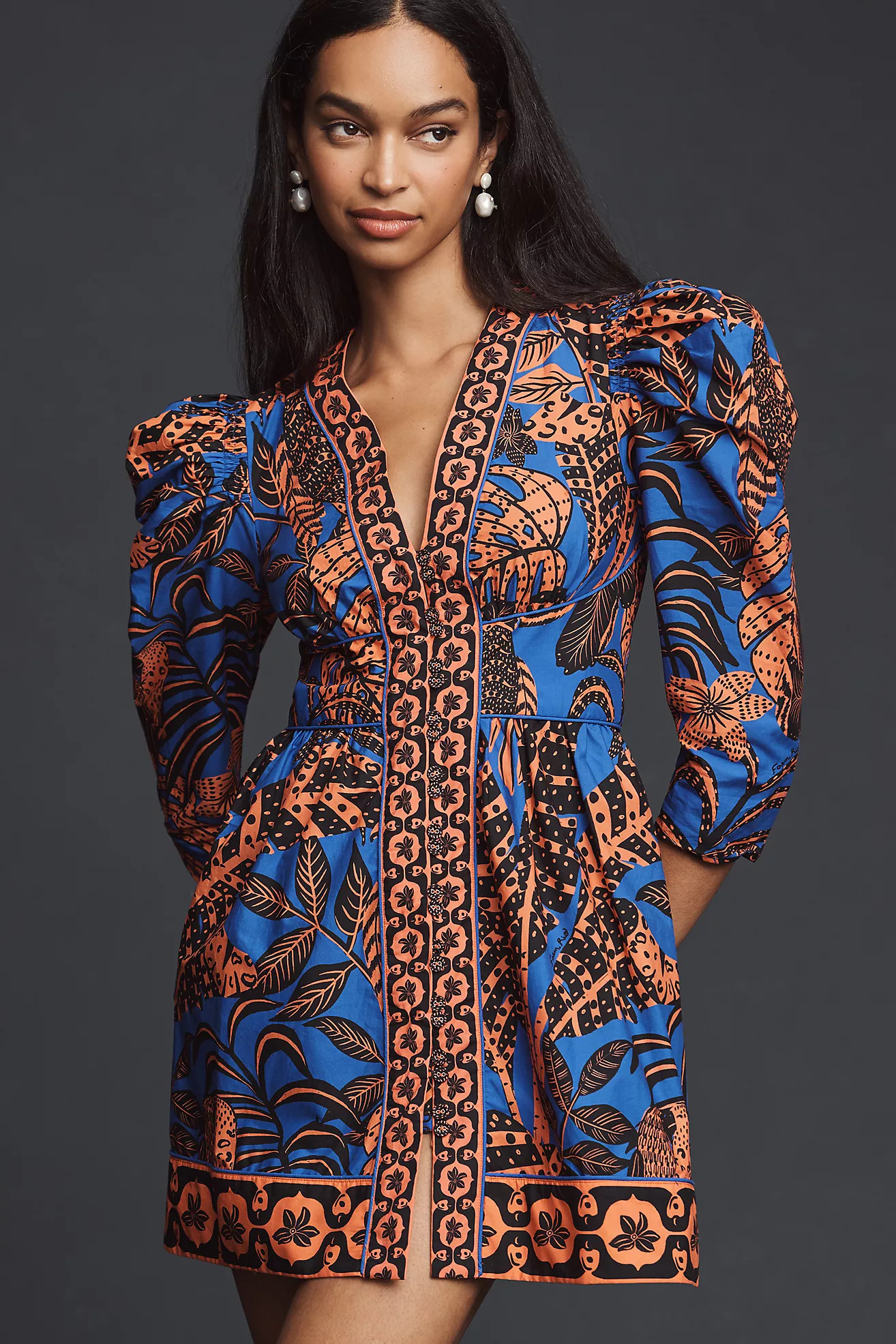 Farm Rio Puff-Sleeve Printed Mini Dress | Anthropologie (US)