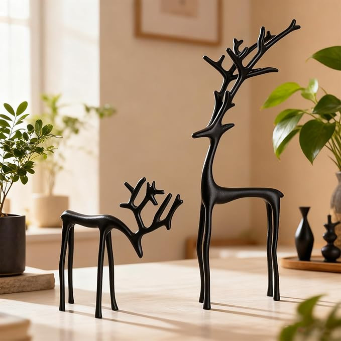 Christmas Decorations - Black Reindeer Statues - Modern Xmas Figurines - Table Centerpieces - Ele... | Amazon (US)