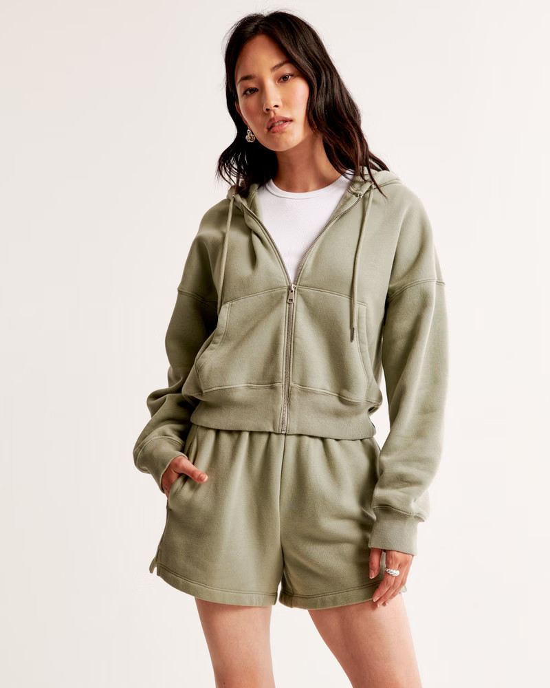 Women's Essential Ribbed Sunday Hooded Full-Zip | Women's Tops | Abercrombie.com | Abercrombie & Fitch (US)