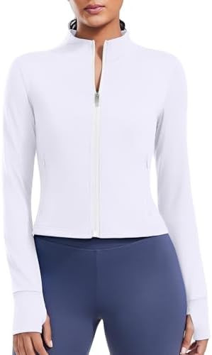 PINSPARK Women Cropped Workout Jackets Full Zip Slim Fit Athletic Jackets Thumb Holes Running Jac... | Amazon (US)