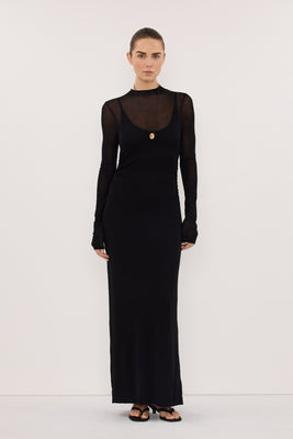HAZEL BLACK LONG SLEEVE KNIT MIDI DRESS | DISSH