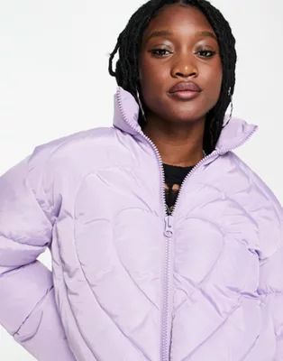 ASOS DESIGN heart shaped puffer jacket in lilac | ASOS (Global)