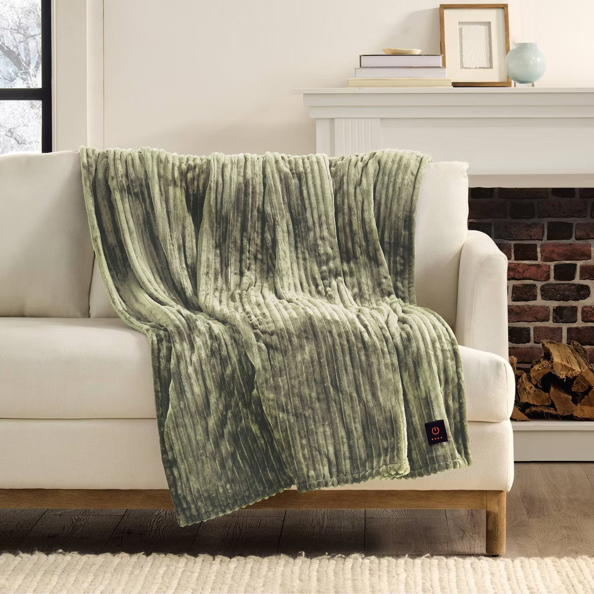Brookstone Cozy Throw Ribbed Plush Dark Moss Green | Target