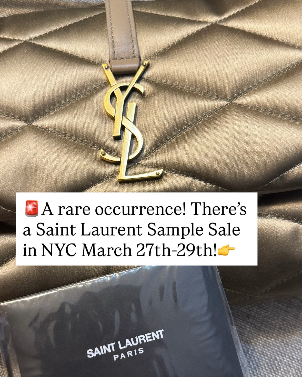 ✨Like this to keep seeing Designer Sale updates in your feed!

🚨Rare Saint Laurent Sample Sale in NYC, March 27th - 29th! Scroll right for the full details!👉

If you’re not in NYC (or not able to make it to this sale)…there’s a bunch of items from this brand on sale online right now! Handbags, Shoes, RTW, and more, 40% to 80% off!

All options linked below! 

✨Follow for Designer Finds for less!

#luxuryfashion 
#highendfashion 
#designerdeals 
#luxuryshopping 
#fashioninvesting

#LTKgrwm #LTKSeasonal #LTKSaleAlert