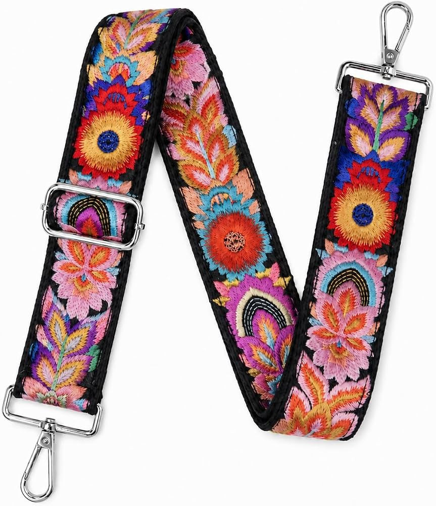 Adjustable Embroidery Flower Purse Straps Replacement Crossbody, Silver Buckle 2 Inch Wide Purse ... | Amazon (US)