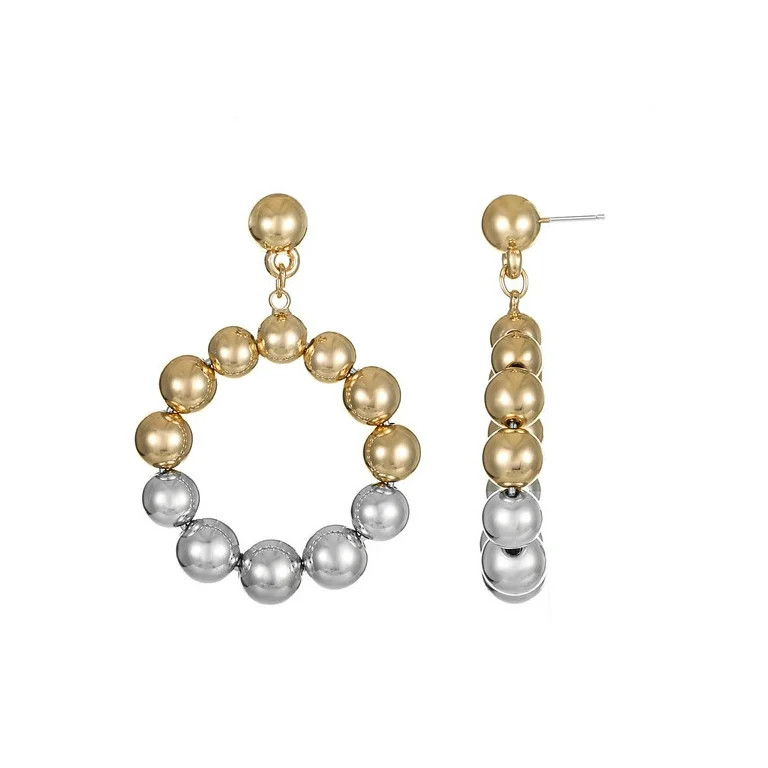 Time and Tru Goldtone Beaded Circle Drop Earring, Silver and Goldtone Metal, Female, 1 Pair of Ea... | Walmart (US)