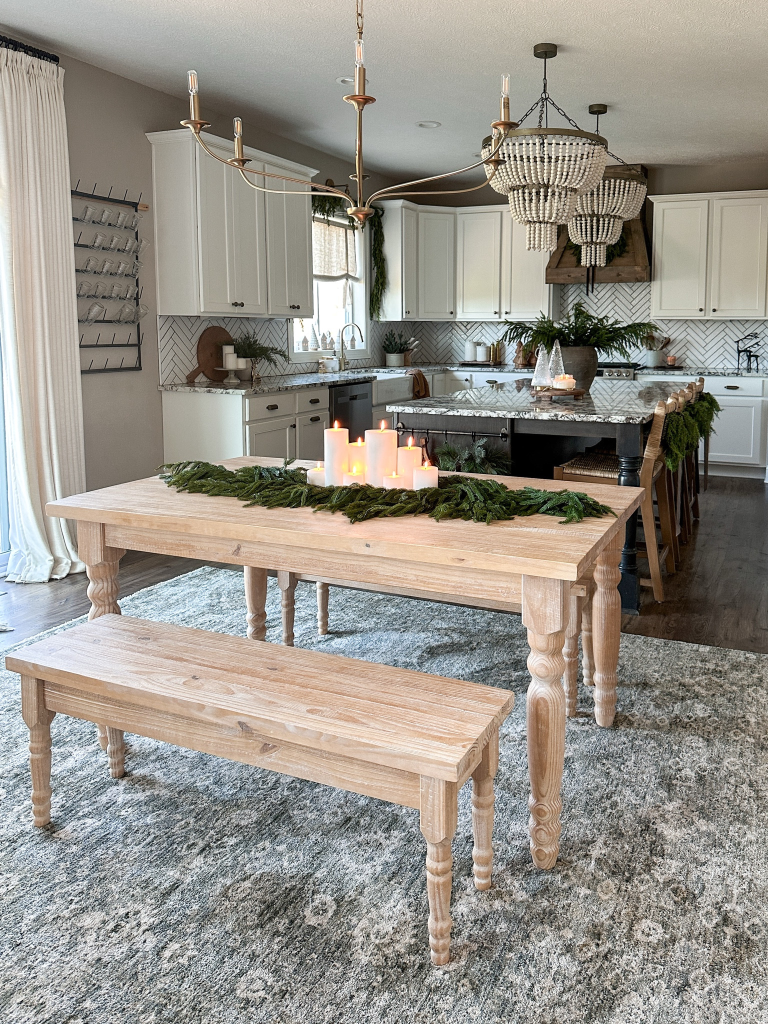 Grain wood dining table and benches 

#LTKHoliday #LTKSeasonal #LTKHome