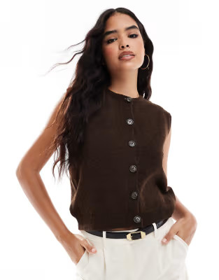Vero Moda button through sleeveless vest in dark brown melange | ASOS (Global)