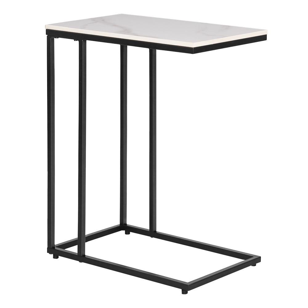 Maypex 18.9 in. W x 11.8 in. D Rectangular White Faux Marble C Table and Accent Table with Matte Bla | The Home Depot