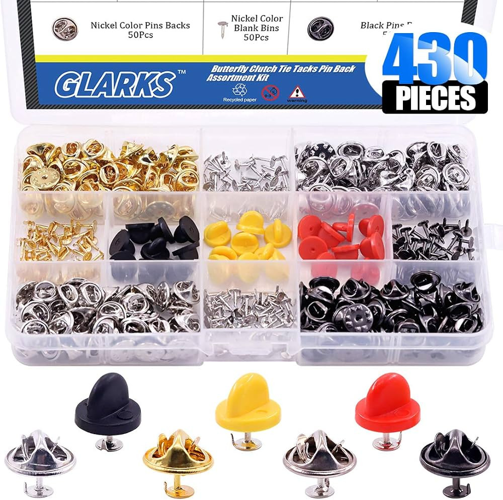 Glarks 430Pcs 7 Kinds of Butterfly Clutch Tie Tacks and Plastic Pin Back with Blank Pins for Lape... | Amazon (UK)