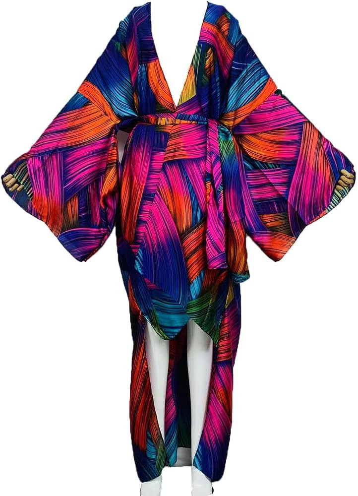 Summer Silk feeling beach cover up Women Cardigan Boho African Holiday party long Sleeve Robe kim... | Amazon (US)