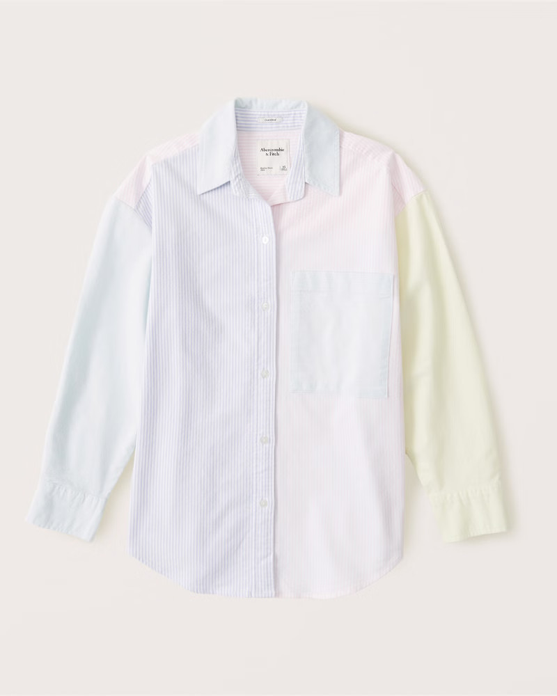 Women's Oversized Poplin Colorblock Button-Up Shirt | Women's Tops | Abercrombie.com | Abercrombie & Fitch (US)