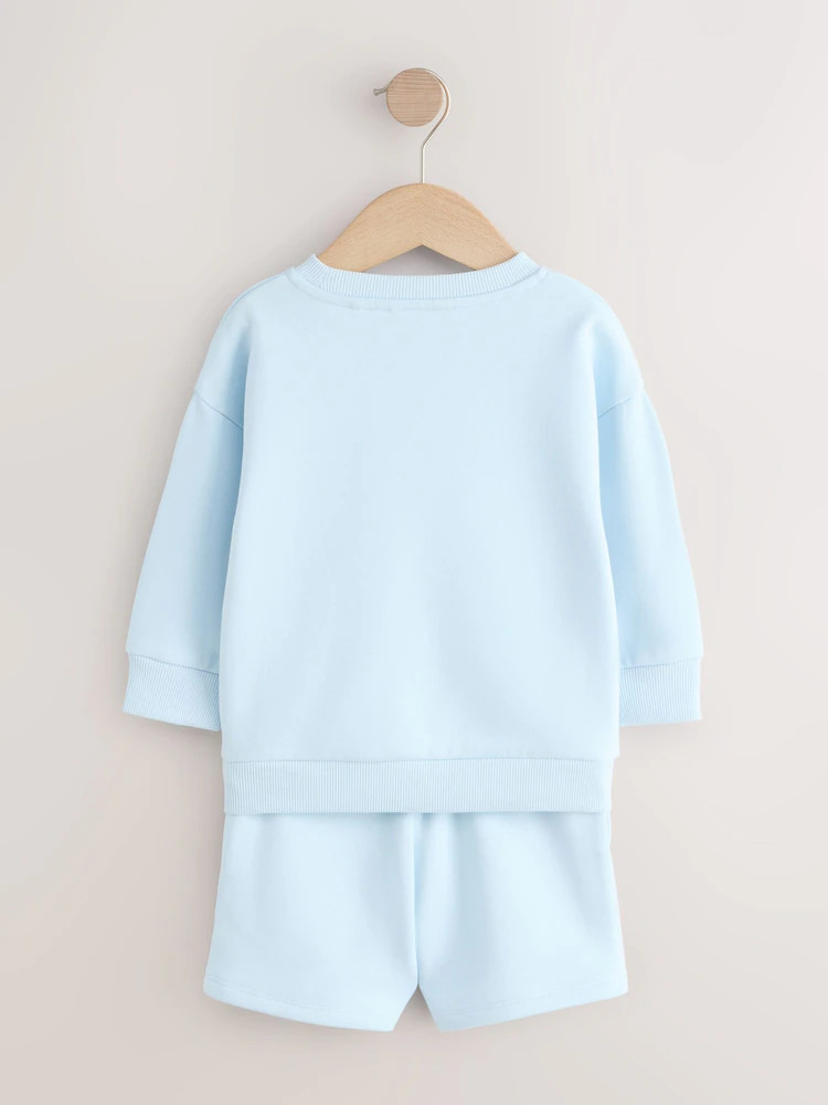Light Blue Single Plain Crew Neck Sweatshirt and Shorts Set (3mths-7yrs) | Next US