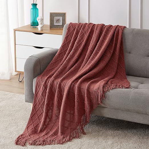 BOURINA Throw Blanket Textured Solid Soft Sofa Throw Couch Cover Knitted Decorative Blanket, 50"x... | Amazon (US)