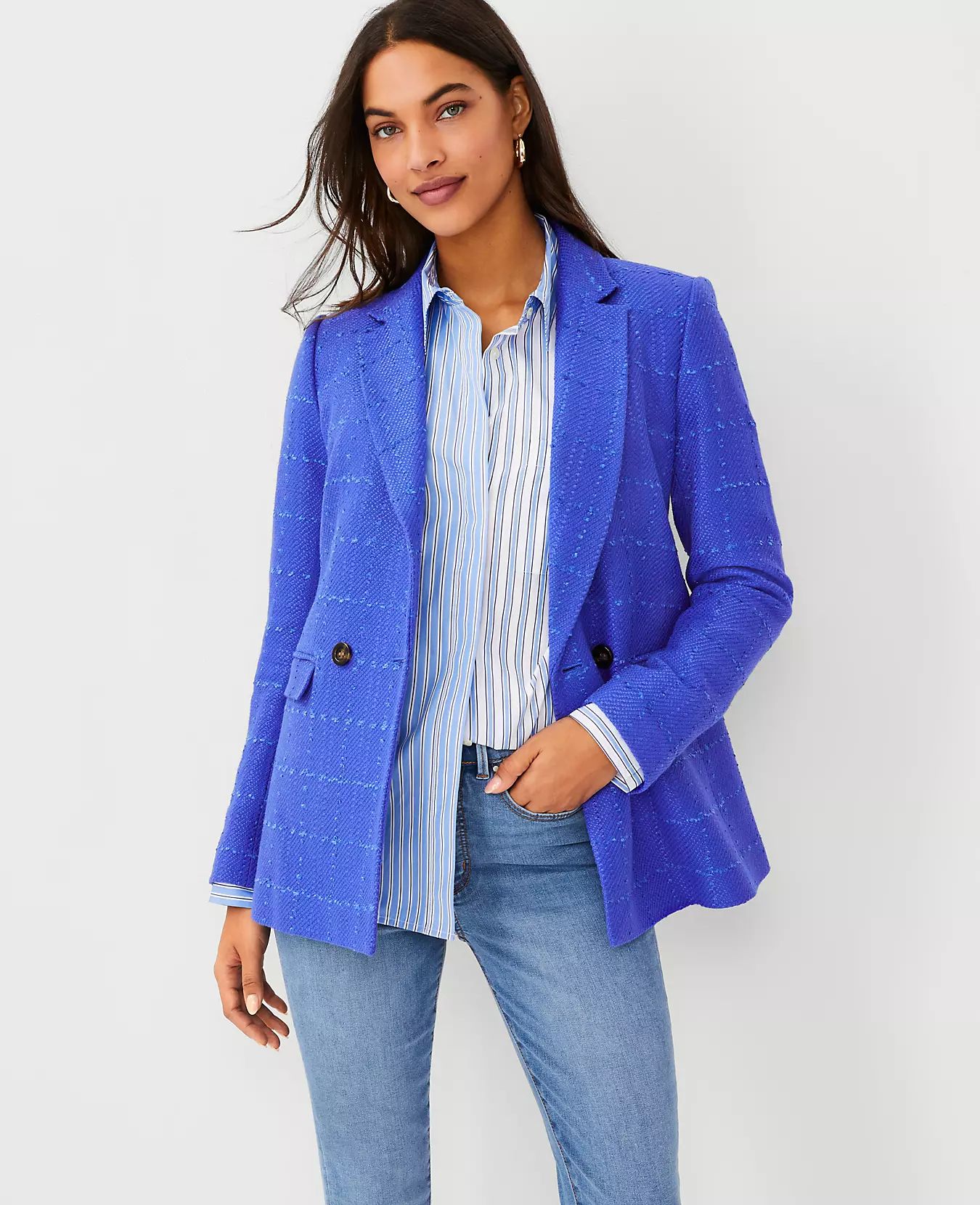 The Double Breasted Long Blazer in Tweed | Ann Taylor (US)