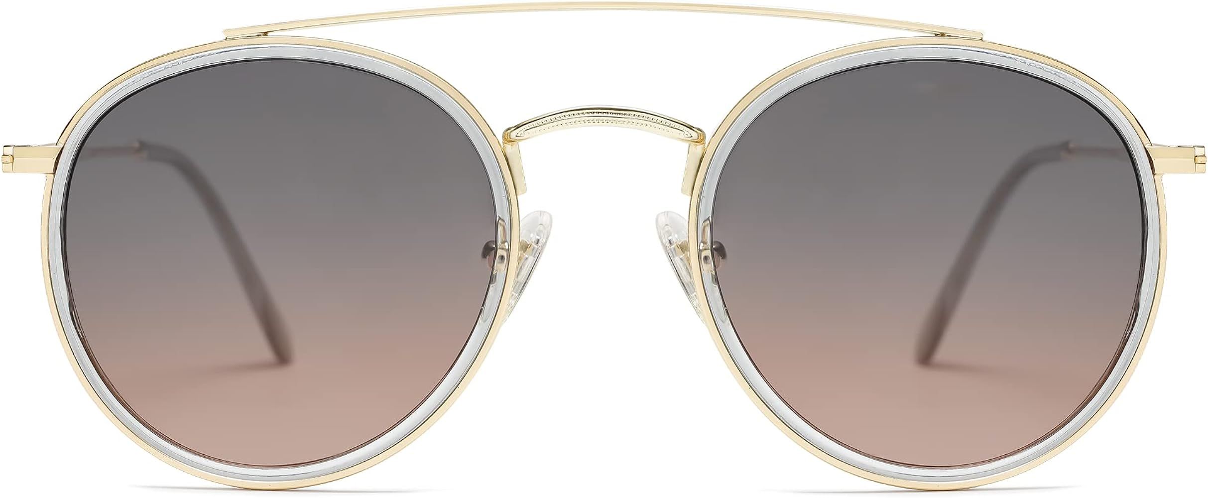 SOJOS Retro Round Double Bridge Polarized Sunglasses for Women Men Twin Beams Circular UV400 Sunn... | Amazon (US)