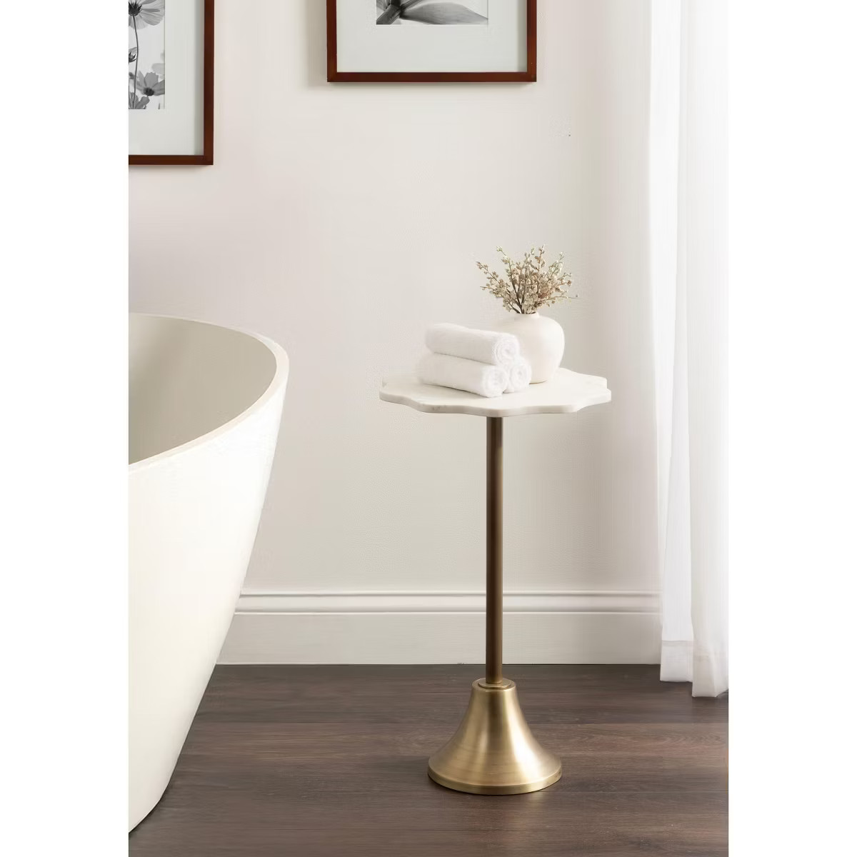 Kate and Laurel Sanzo Scalloped Marble and Metal Table, 14x14x24, Gold | Target