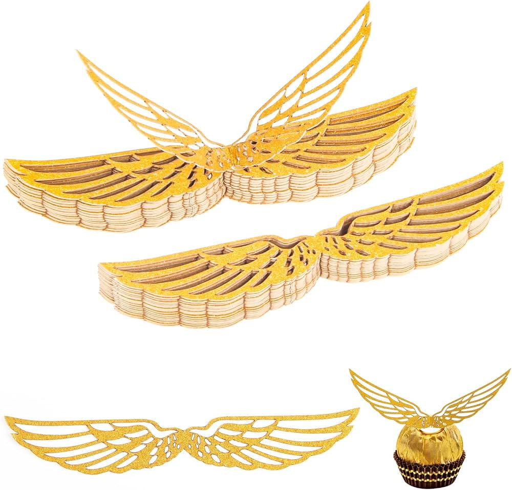 50Pcs Golden Snitch Wings Chocolate Decoration, Coldairsoap Happy Easte Cupcake Toppers Party Cho... | Amazon (US)