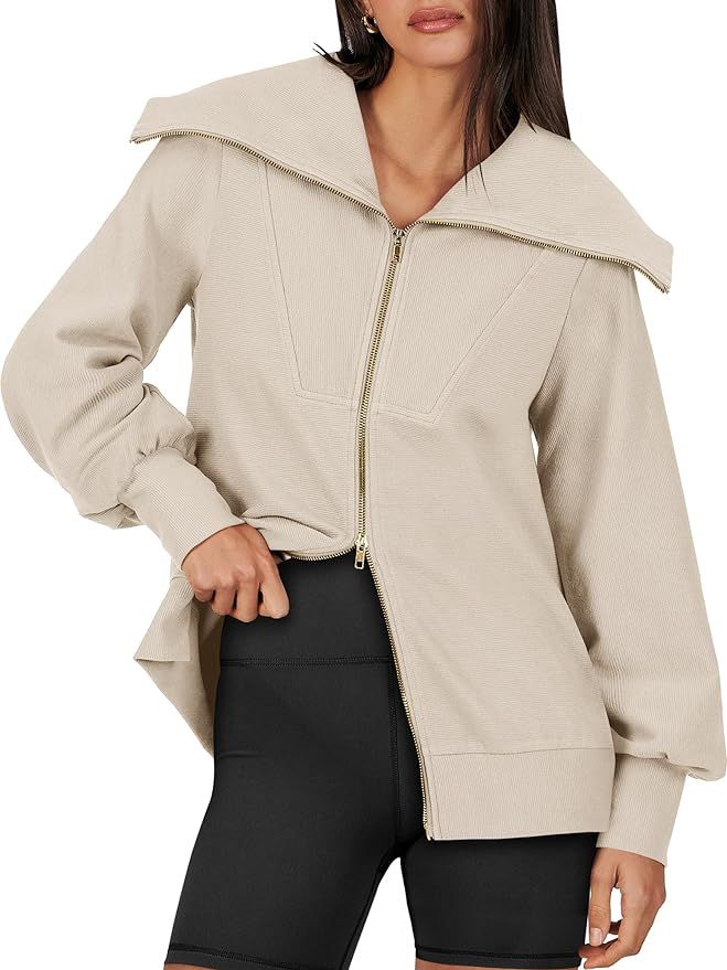 ANRABESS Womens Oversized Full Zip Up Jackets Sweatshirt Fall Casual Sweaters Hoodies 2023 Trendy... | Amazon (US)