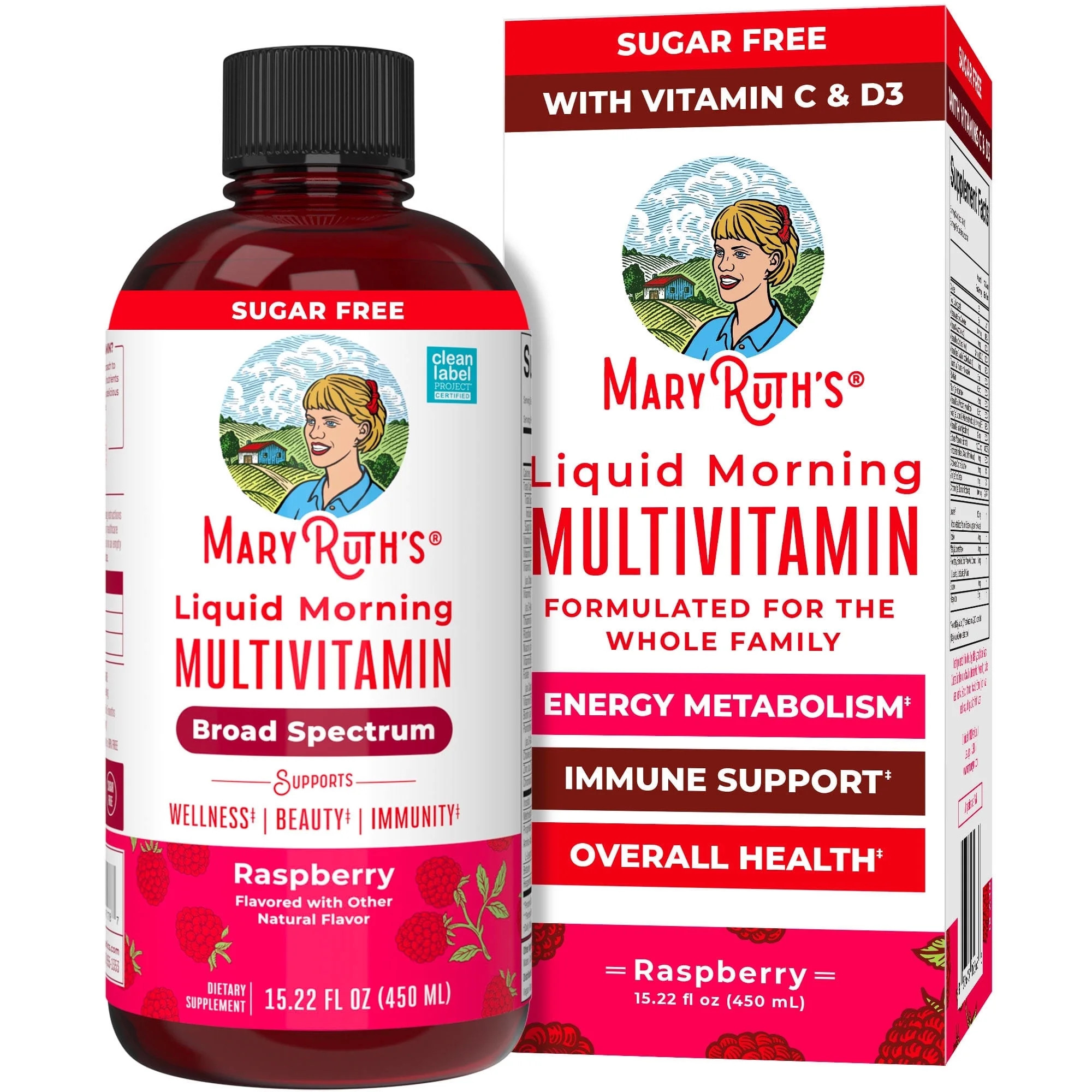 MaryRuth Liquid Morning Multivitamin, Raspberry, 15.22 fl oz, Vegan, Adults and Kids General Heal... | Walmart (US)
