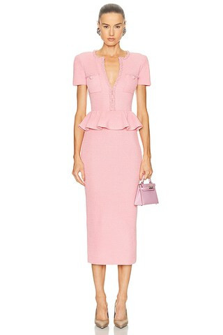Self-portrait Peplum Midi Dress in Pink - Pink. Size L (also in ). | FWRD 