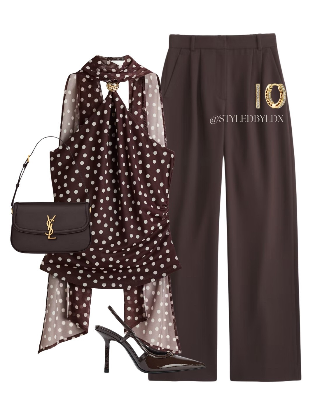 Dressy outfit - date night inspo - polak dot top - brown trousers - heels 

#LTKdatenight #LTKFashionMonth #LTKstyletip