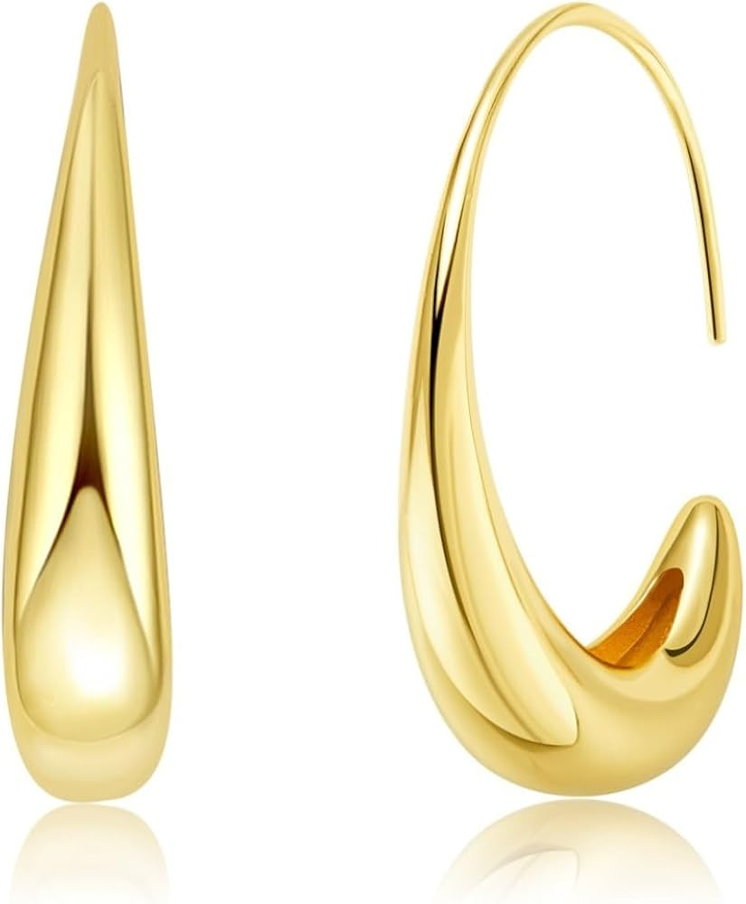 Women Fashion Teardrop Back Earrings,Small Sterling Sliver Plated Classic Dangle Hoop Earring Thr... | Amazon (US)